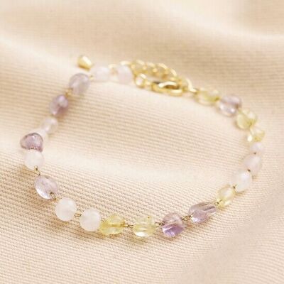 Bracelet en perles de pierres semi-précieuses pastel en or