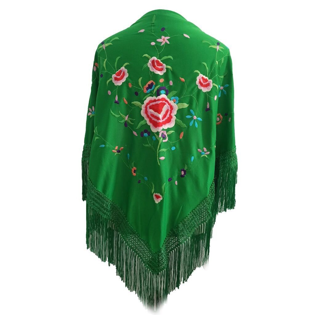 Grande scialle flamenco ricamato · Verde multicolore (160 x 85 cm) ultime unità!
