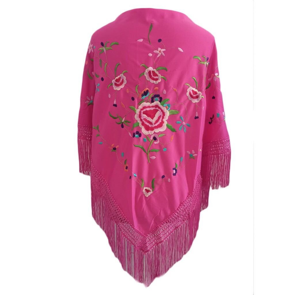 Scialle flamenco grande ricamato · Fucsia multicolore (160 x 85 cm)