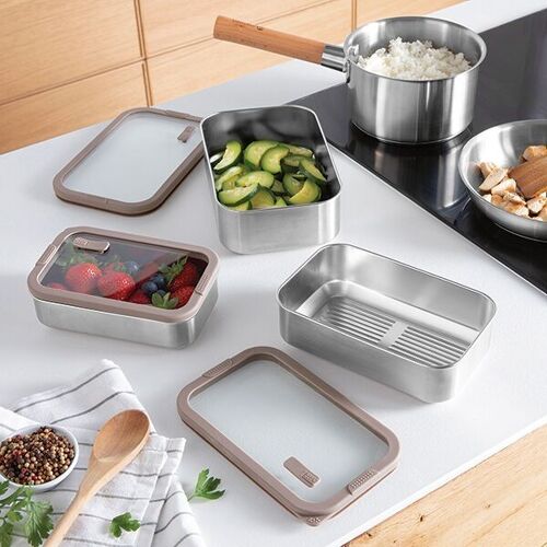 Boîte de conservation en inox avec couvercle en verre 700 ml compatible micro-ondes Mathon