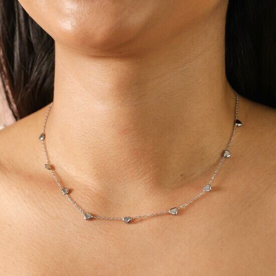 Collier avec breloque en forme de cœur en acier inoxydable et argent