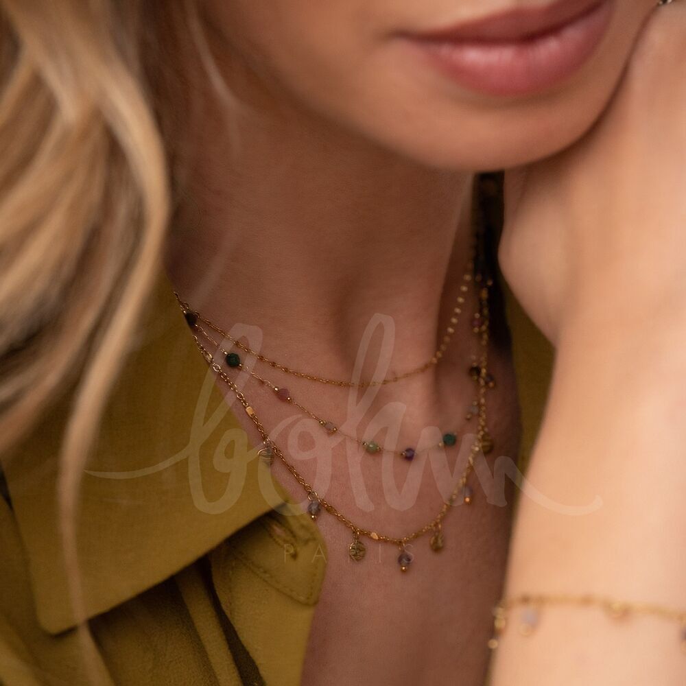 Collana Thaly - nappe rotonde testurizzate e pietre naturali