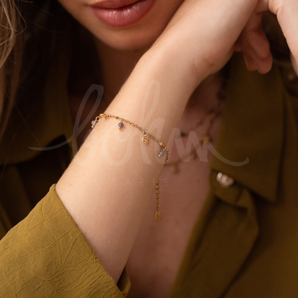 Thaly-Armband – strukturierte runde Quasten und Natursteine