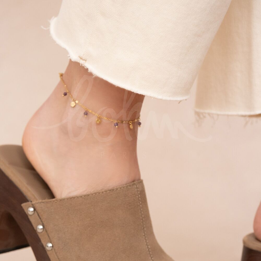 Thaly-Fußkettchen – runde strukturierte Quasten und Natursteine