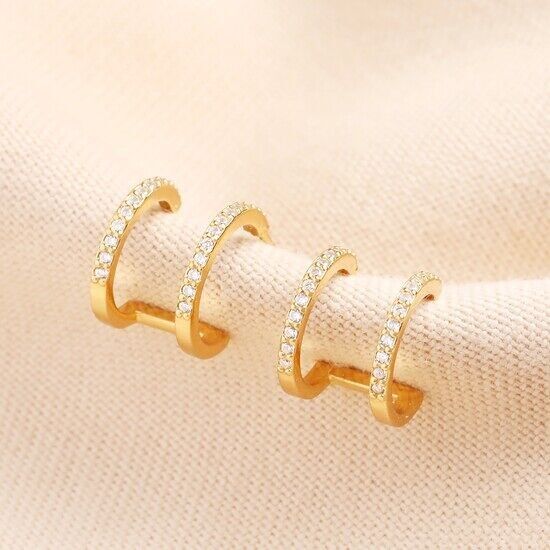 Orecchini Sterling Double Illusion Crystal Huggie in oro