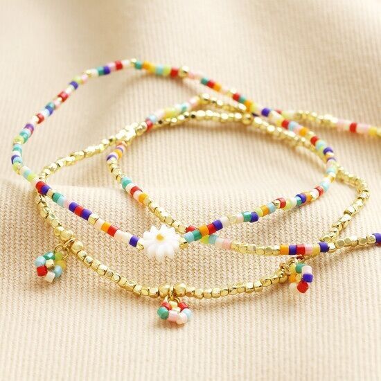 Set di 3 piccoli braccialetti di perline Miyuki arcobaleno in oro