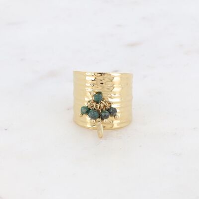 Anillo de acero - borla redonda texturizada y piedras naturales