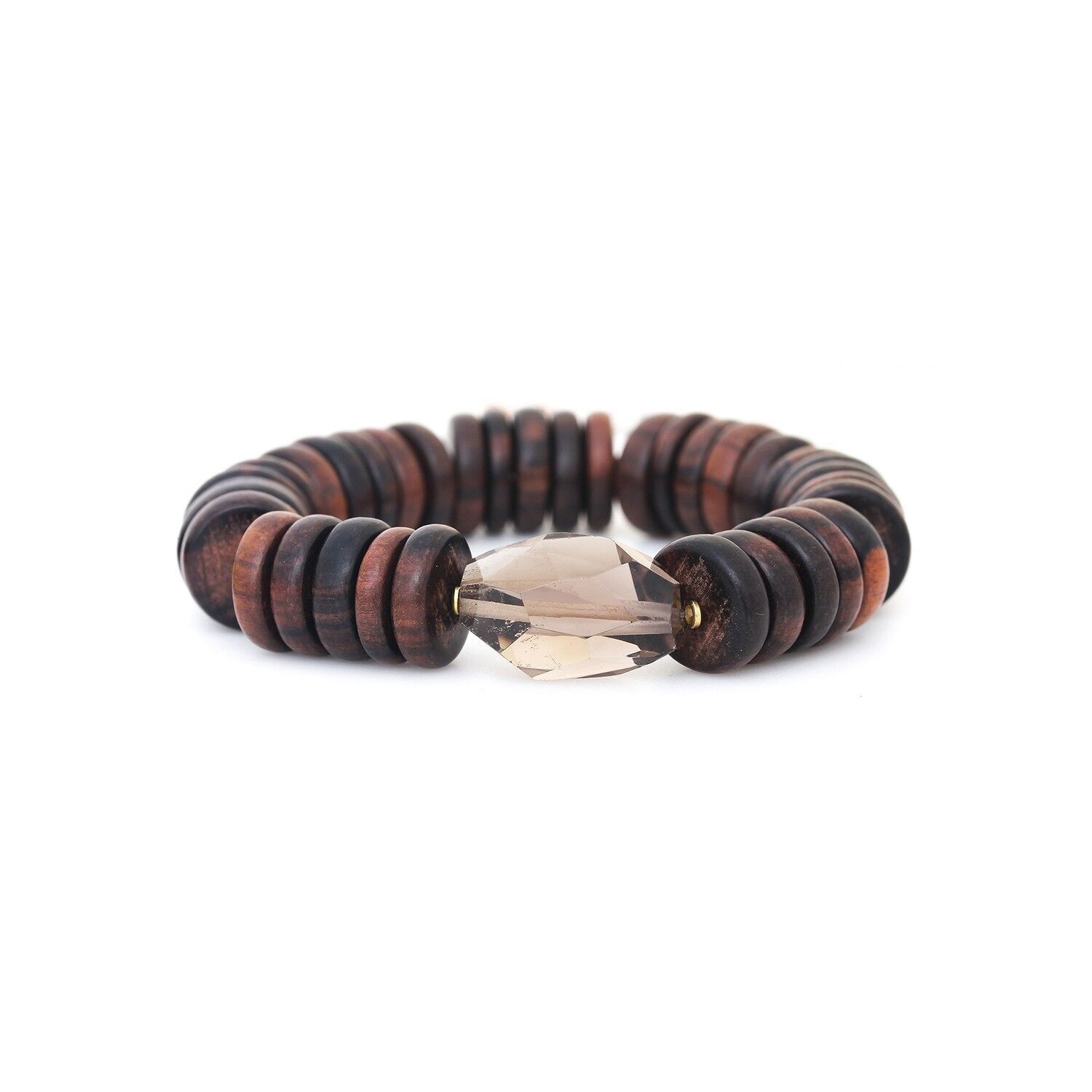 Bracciale elasticizzato EBONY in ebano e quarzo fumé