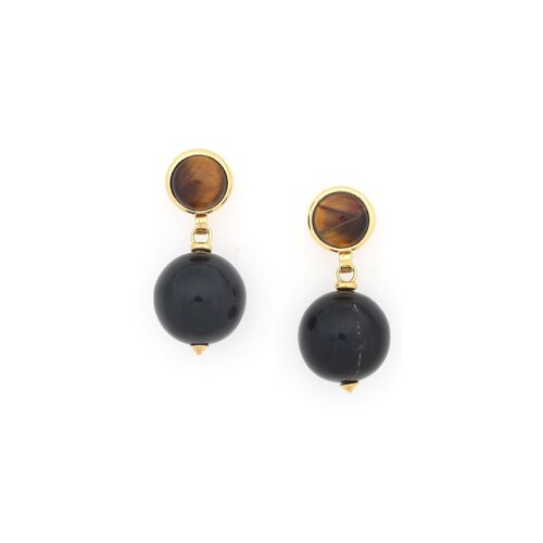 ZEBRA  boucles d'oreilles poussoir boule corne noire