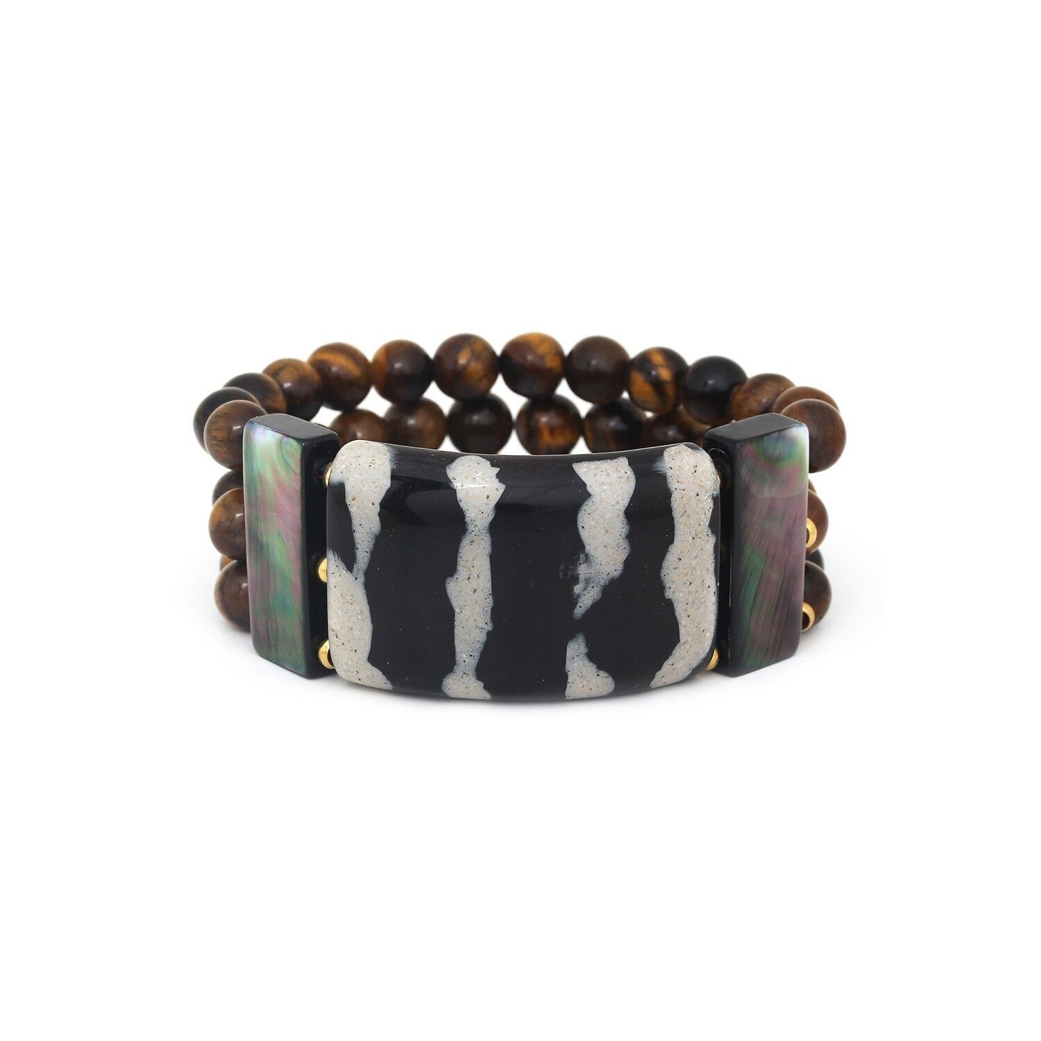 ZEBRA  bracelet semi extensible 3 rangs d'oeil de tigre