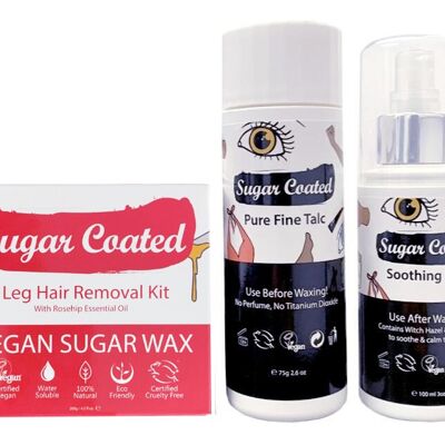 Sugar Coated Leg Waxing Pack - Leg Hair Removal Kit, Pure Fine Talc & Soothing Mist