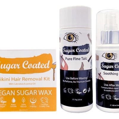 Sugar Coated Bikini Waxing Pack - Bikini Hair Removal Kit, Pure Fine Talc & Soothing Mist