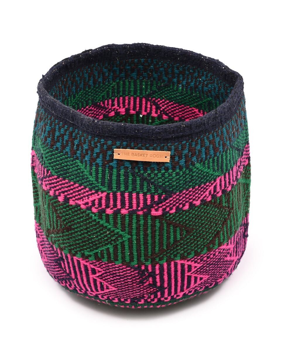 UNAWEZA: Large Green, Pink, Black, Navy blue Wool Basket