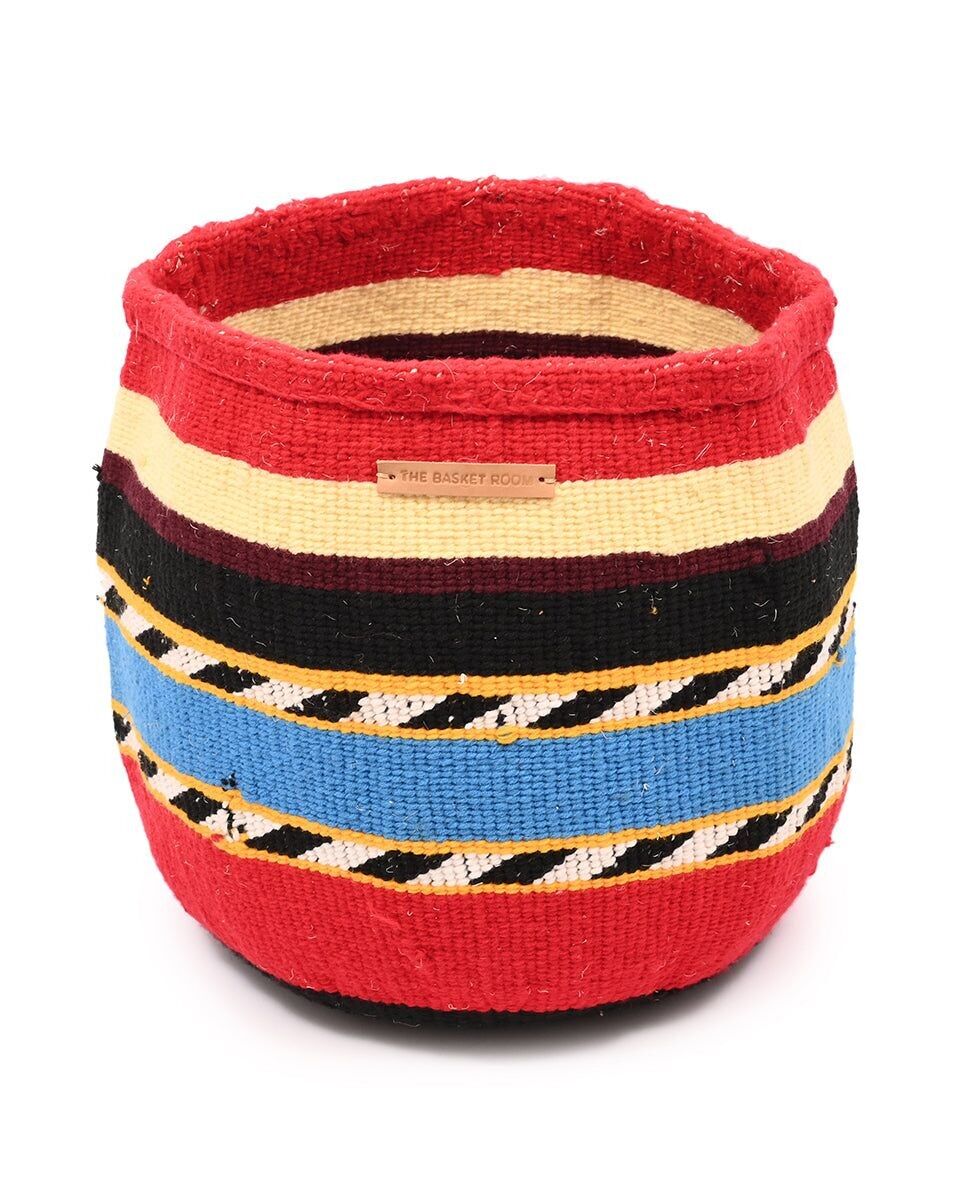 UKURASA: Large Red, Yellow, Black, Blue Wool Basket