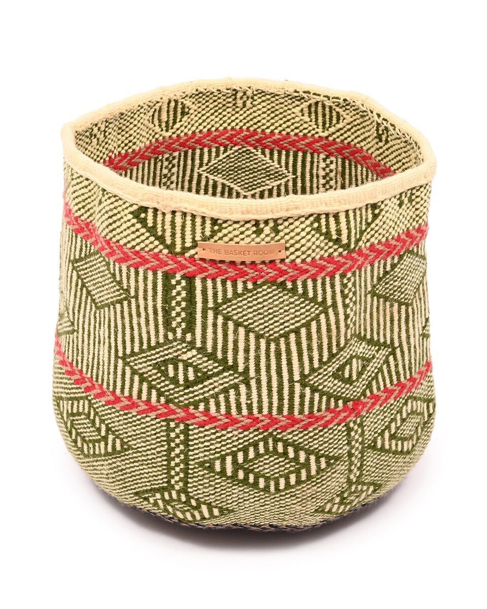 VIGELEGELE: Large Yellow, Green, Red, Brown Wool Basket