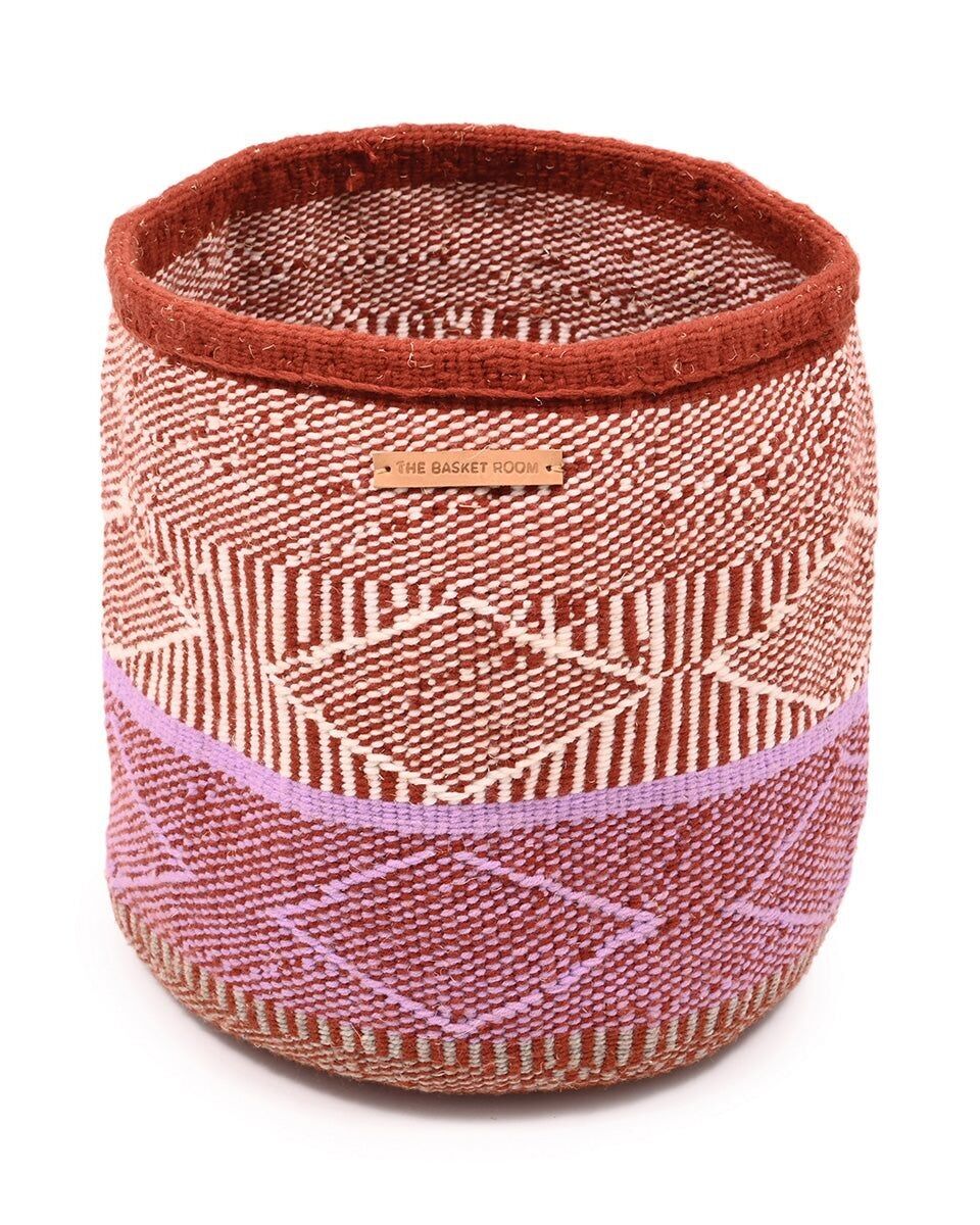 WALI: Grande cestino di lana rosso, bianco, viola, verde