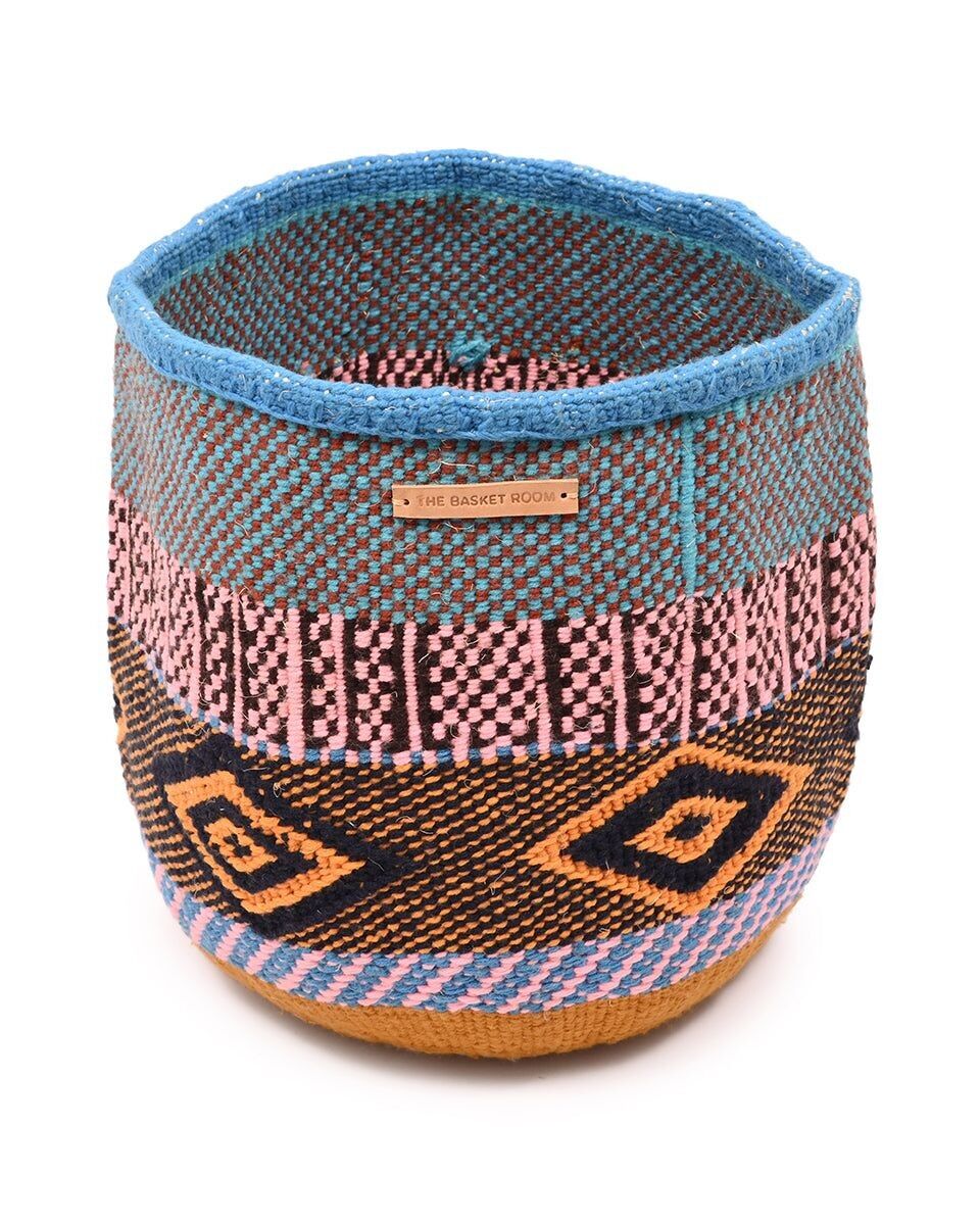 YAKE: Grande cestino di lana blu, rosa, turchese e giallo