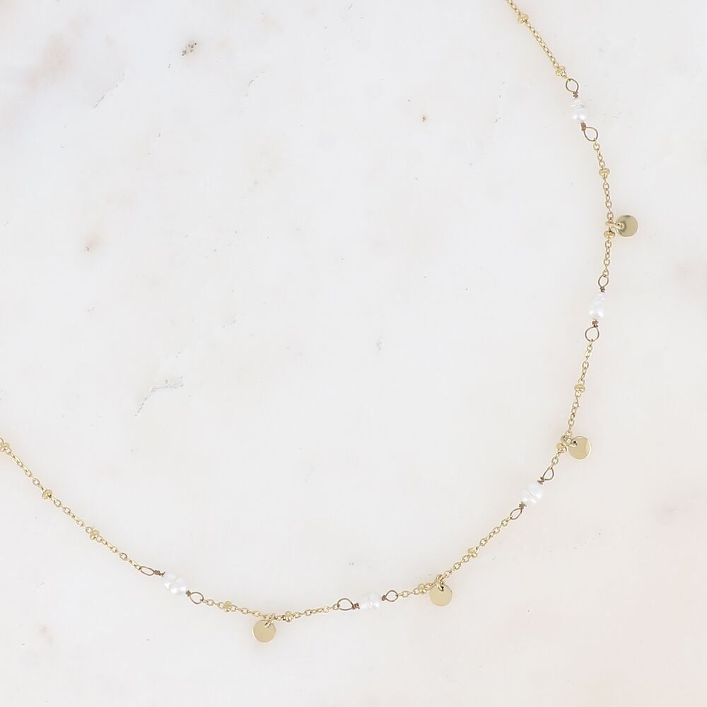 Collier Clarissa - en acier inoxydable, perles d'eau douce et pampilles rondes