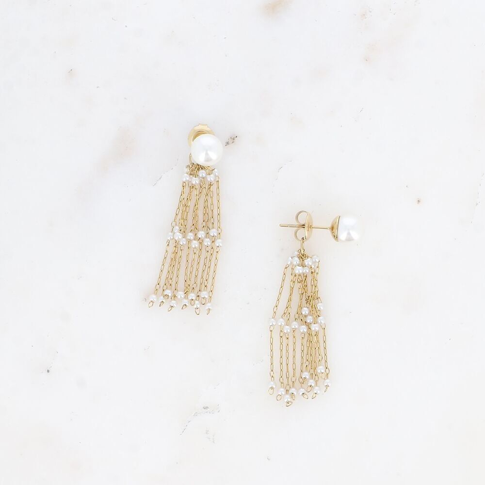 Teodora-Ohrstecker – weiße Harzkugeln und feine Ketten