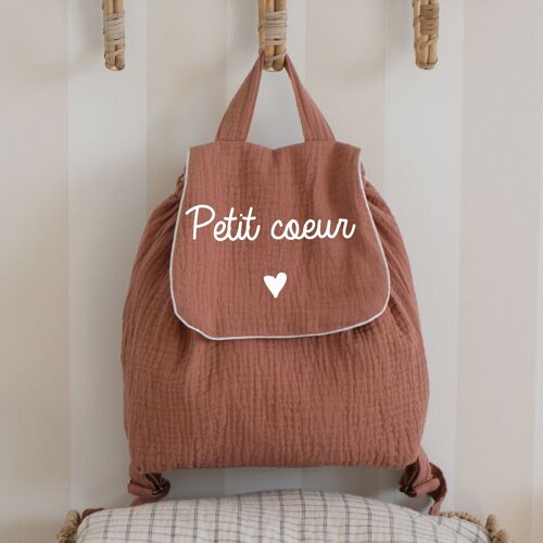 Sac à dos personnalisable en double gaze de coton vieux rose