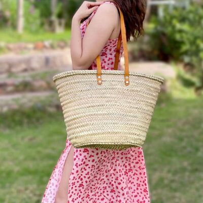 Bolso de playa FRENCH BASKET de paja con asas de piel