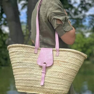 Bolso de playa FRENCH BASKET de paja con asas de piel