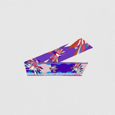 VirginieRiou – Sciarpa a nastro "Le petit colibri" – Poliestere riciclato – viola – nastro 42 cm x 6 cm