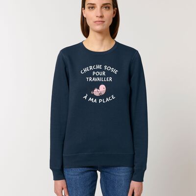 NAVY SWEATSHIRT WOMEN LOOKING FOR LOOKALIKE TO WORK IN MY PLACE