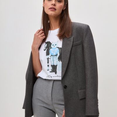 T-shirt blanc imprimé RIDER CAT