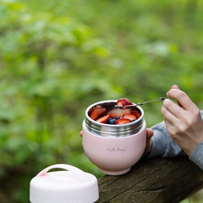 Termo para almuerzo con recipiente y cuchara 680ml FUORI rosa 0329