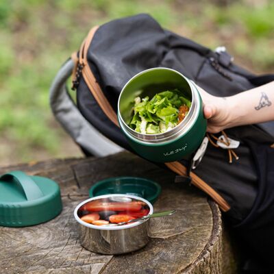 thermos déjeuner avec récipient et cuillère 680ml FUORI vert 0336