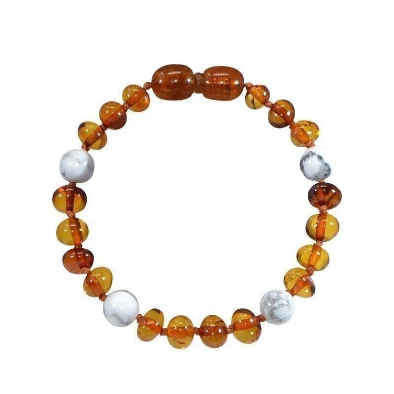Babyarmband - Bernstein und Natursteine - Bernstein Cognac / Howlite