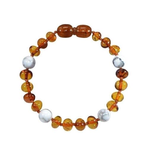 Bracelet bébé - Ambre et pierres naturelles - Ambre Cognac / Howlite