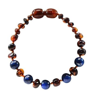 Baby bracelet - Amber and natural stones - Amber Cognac / Lapis lazuli