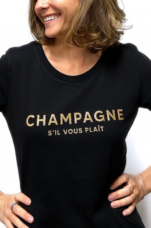 T-Shirt Femme - Champagne S'il vous plaît - Noir - Glitter