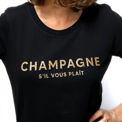 Damen T-Shirt - Champagne Please - Schwarz - Glitzer