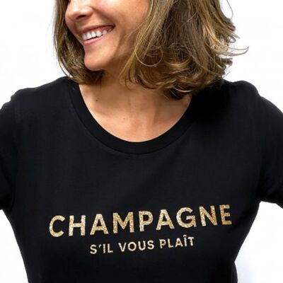 Camiseta de mujer - Champagne Please - Negro - Brillo