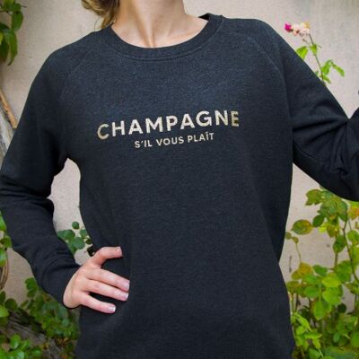 Damen Sweatshirt - Champagne Please - Heather Black - Glitzer