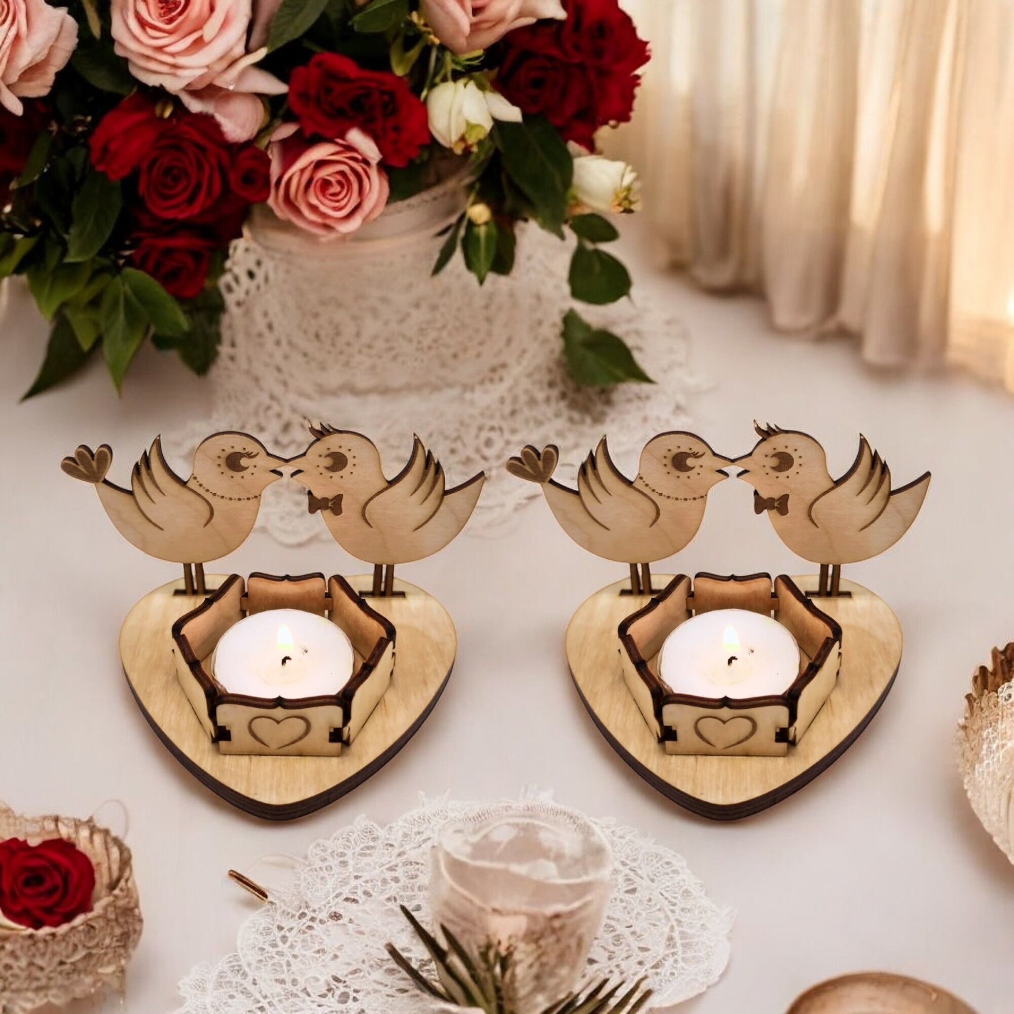 Set mit 2 Kerzenständern aus Holz – Envolée Romantique