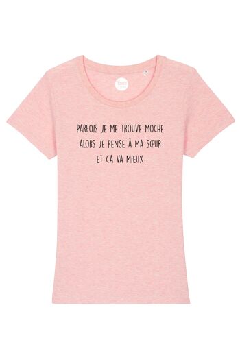 T-Shirt Femme - Parfois Moche Soeur - Rose Chiné