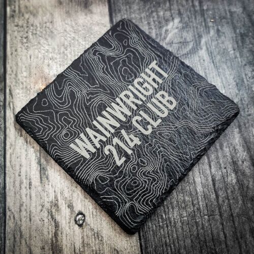 Wainwright 214 Club Laser Engraved Slate Coaster – Blackened Slate with Scafell Pike Contours