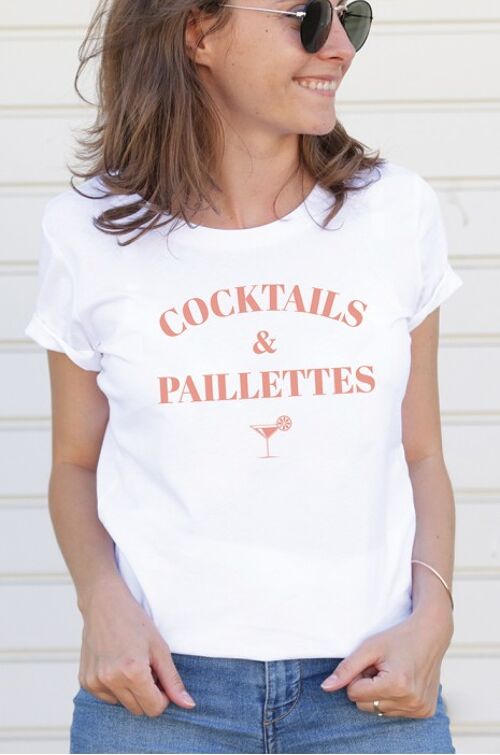 Tshirt Femme - Cocktail & Paillettes - Blanc