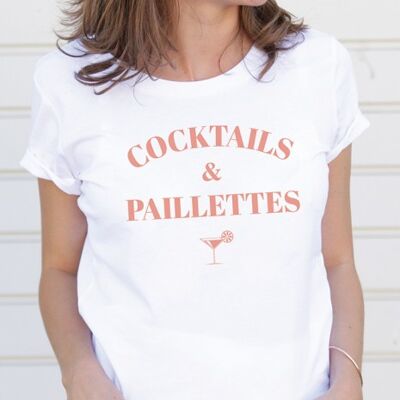 Damen T-Shirt - Cocktail & Pailletten - Weiß