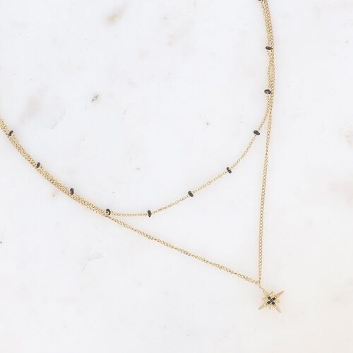 Collier 2 rangs - chaîne avec perles en émail et étoile avec cristaux