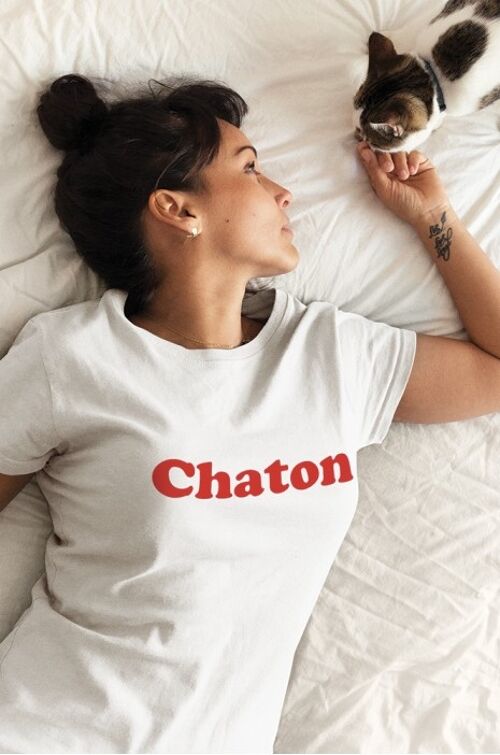 T-Shirt Femme - Chaton - Blanc - Velours Rouge