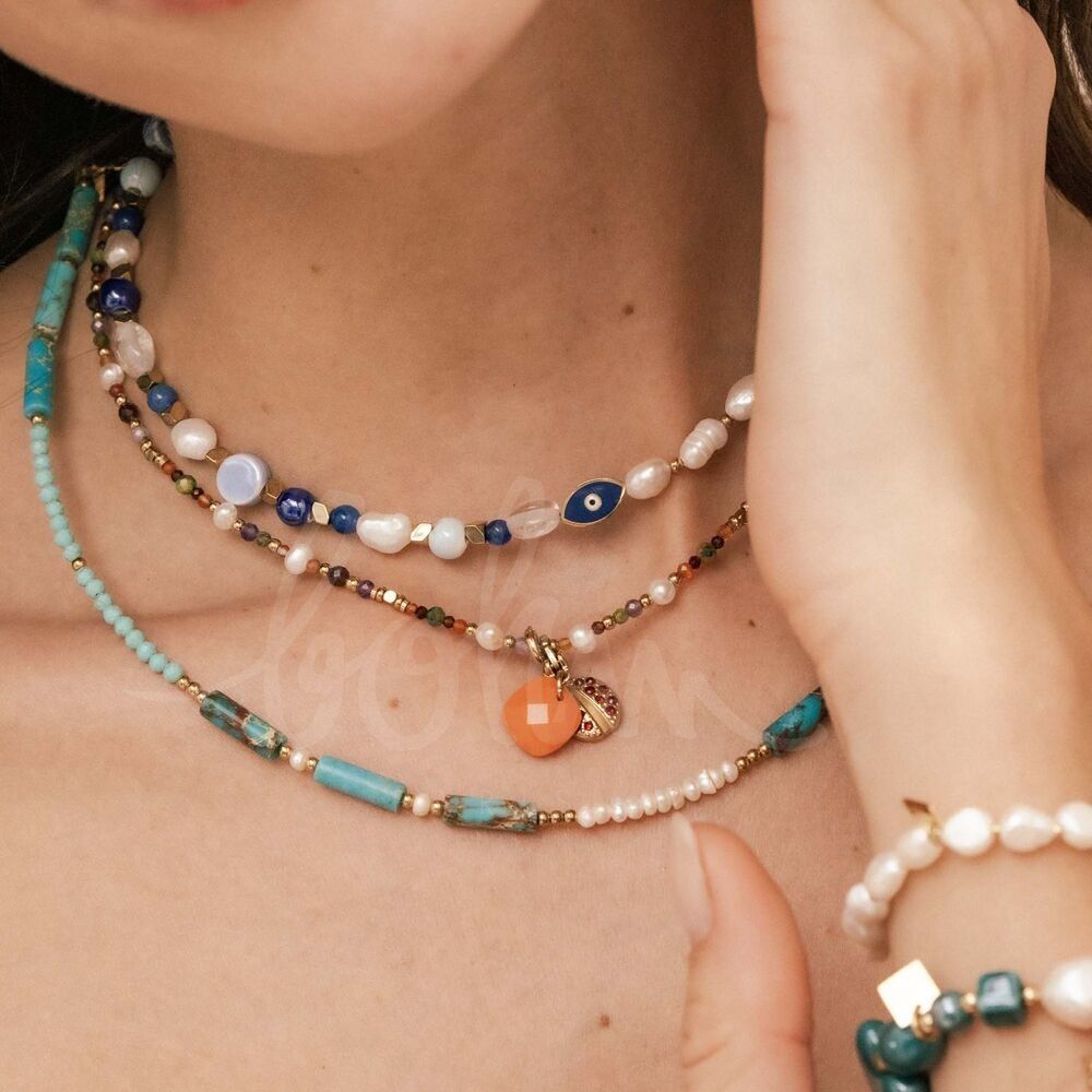 Philomène necklace - natural stones and freshwater pearls