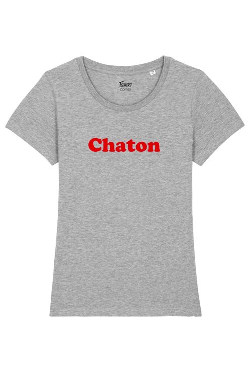 T-Shirt Femme - Chaton - Gris - Velours Rouge