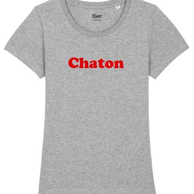 T-Shirt Femme - Chaton - Gris - Velours Rouge