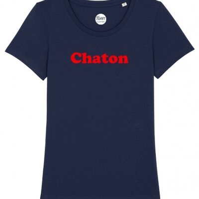 T-Shirt Femme - Chaton - Navy - Velours Rouge