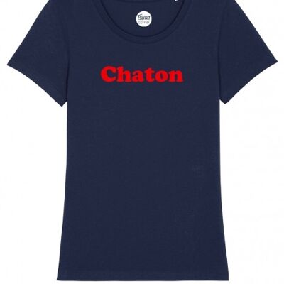 T-Shirt Femme - Chaton - Navy - Velours Rouge